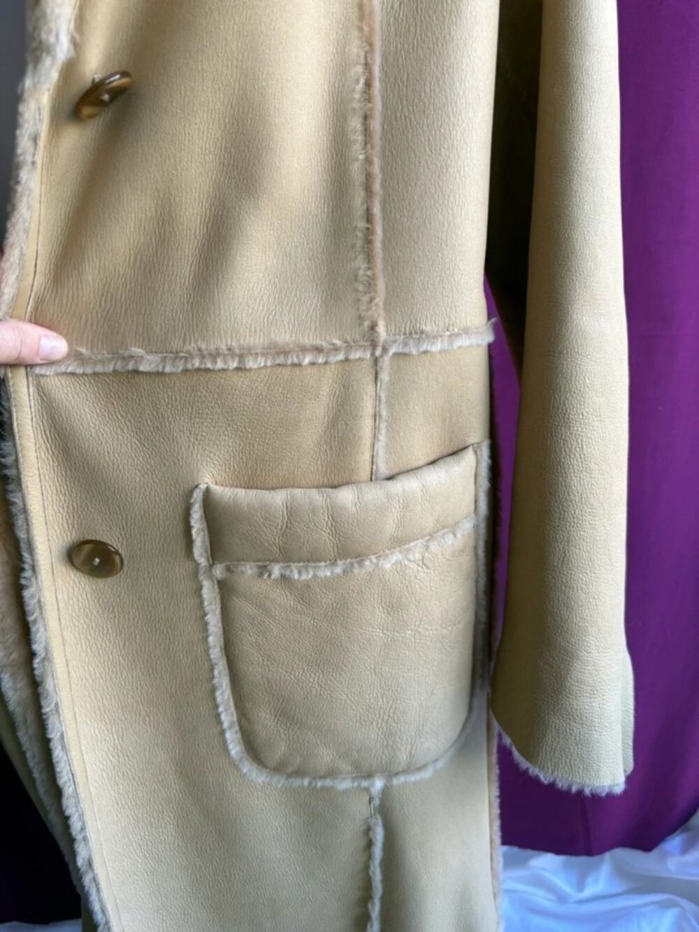 Genuine Shearling Coat Made in Italy Full Length Sheepskin Leather Size 48 - Picture 8 of 10